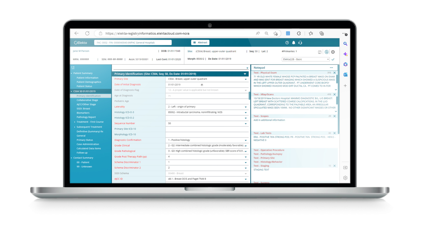 Notebook opened with Registry Informatics software